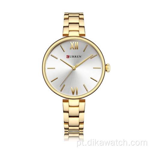 CURREN 9017 Novos relógios femininos relógio de marca de luxo rosa ouro feminino relógio de quartzo mostrador padrão de madeira criativa relógio de pulso da moda quente